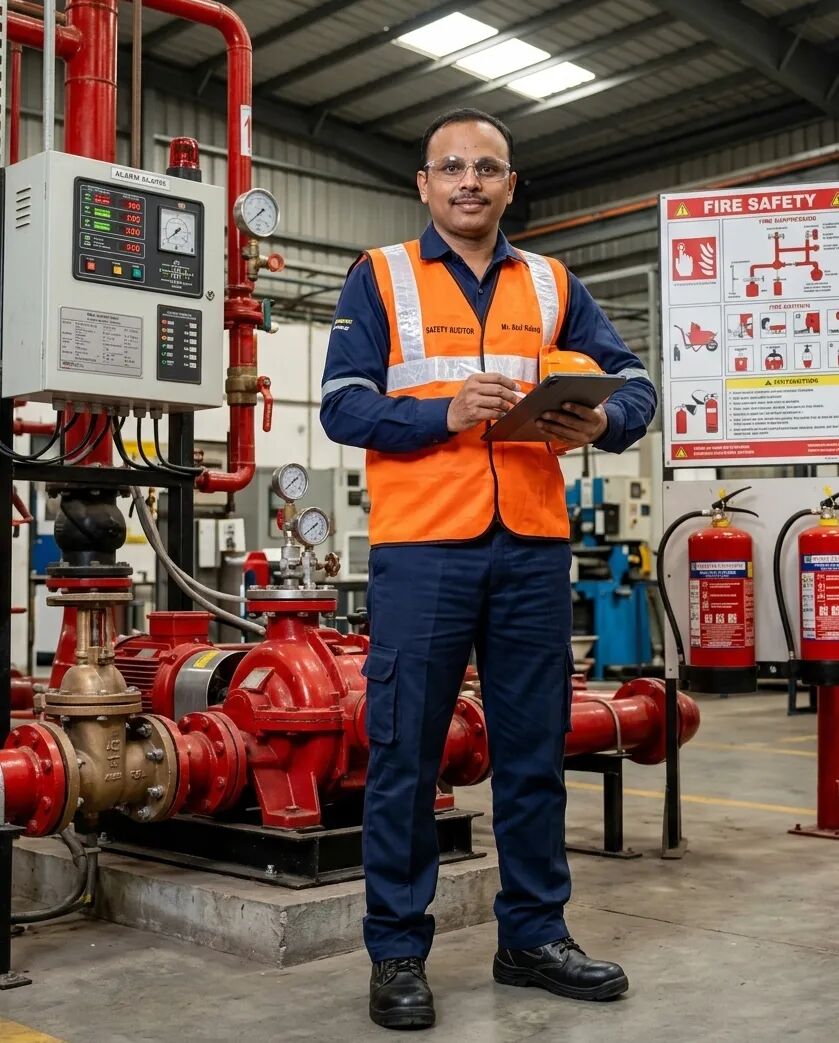 Mr. Atul Kakad conducting an on-site fire safety inspection